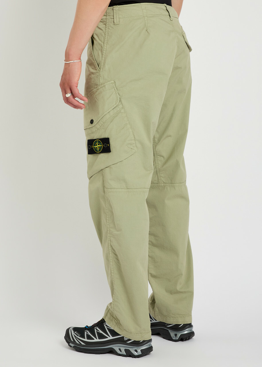 Stone Island Logo-appliquéd Stretch-cotton Cargo Trousers Green Light