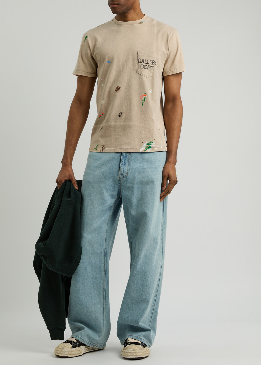 Gallery Dept. Paint-splattered Logo Cotton T-shirt Taupe