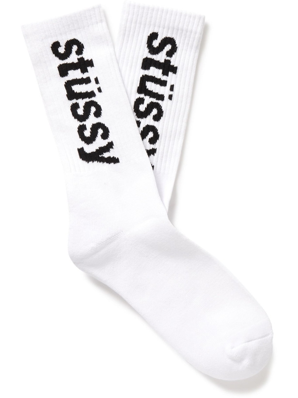 Photo: STÜSSY - Ribbed Logo-Jacquard Cotton-Blend Socks