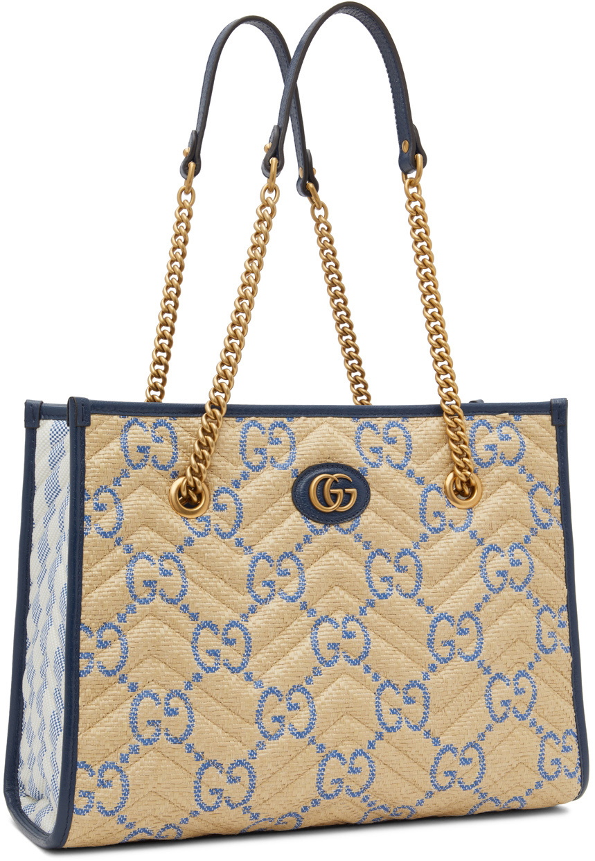 Gucci Beige Blue Medium GG Marmont Tote