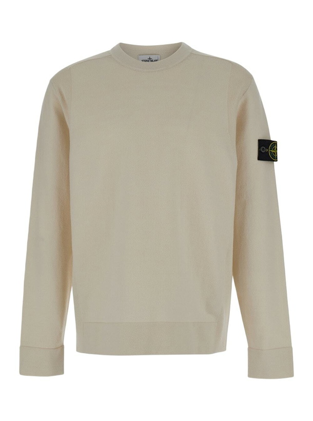 Photo: Stone Island White Sweater With Logo Patch In Wool Man