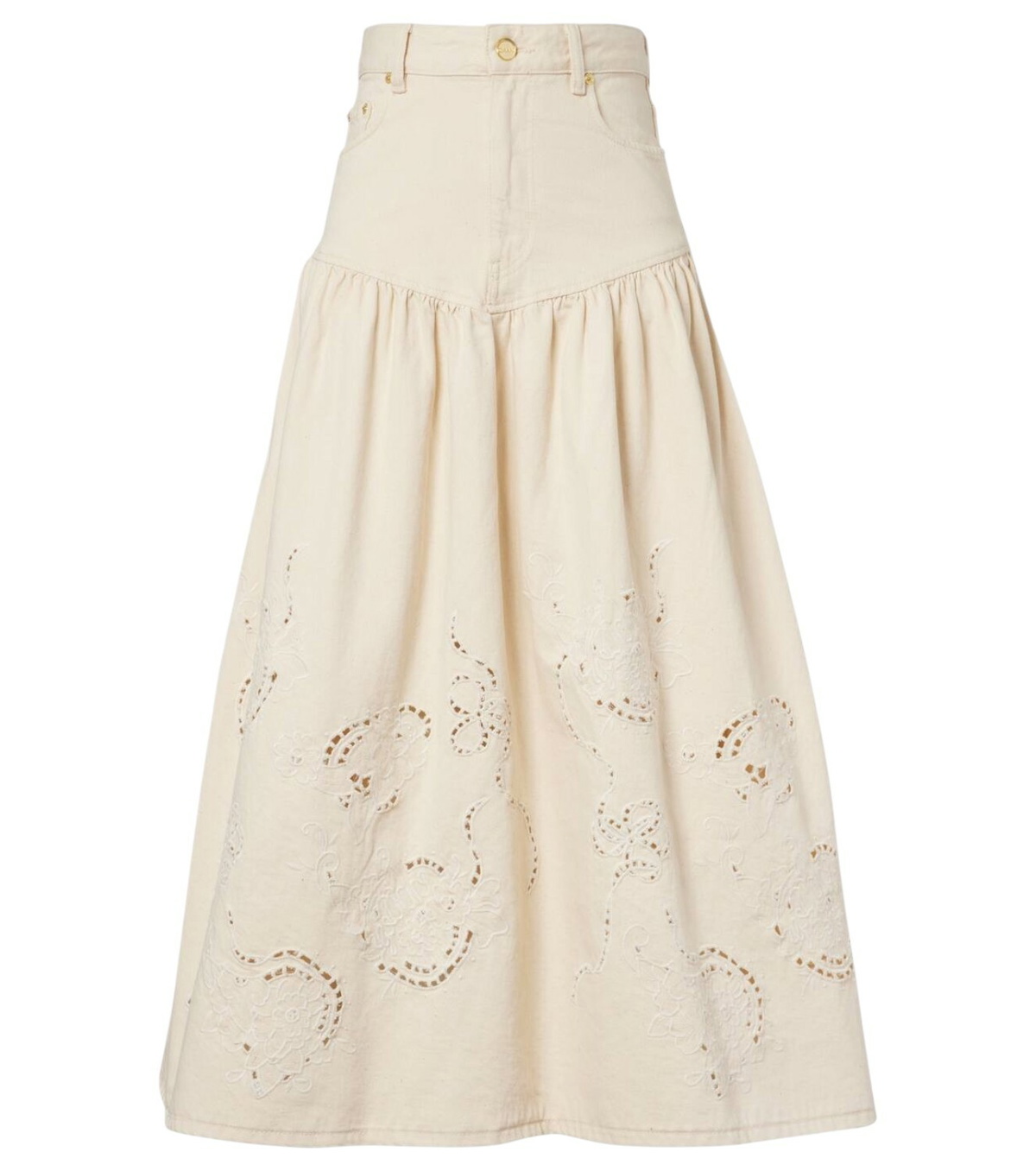 Ganni Cotton Poplin Maxi Flounce Skirt Beige Skirts GANNI
