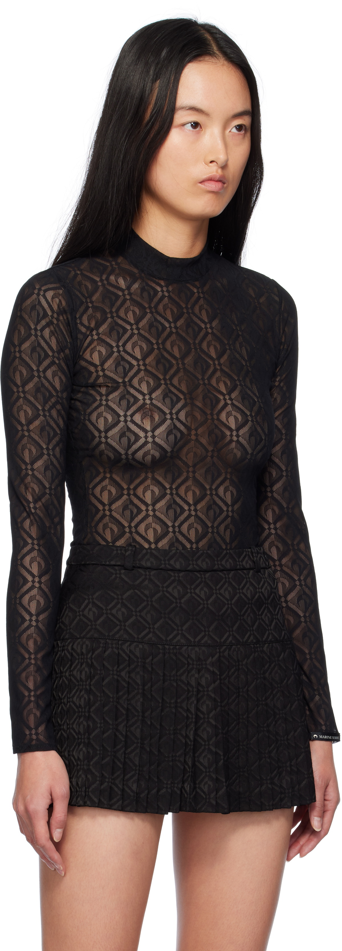 Marine Serre Black Moon Diamond Mesh Second Skin Top Marine Serre