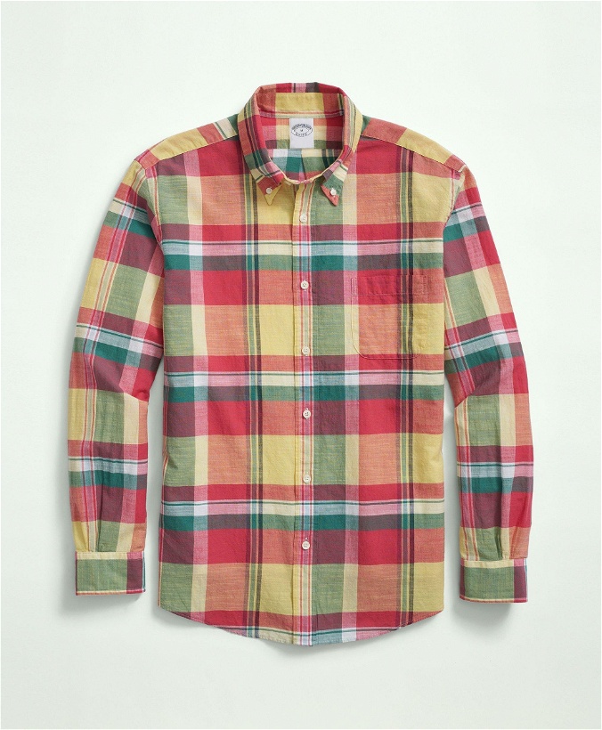 Photo: Brooks Brothers Men's Washed Cotton Madras Button-Down Collar Sport Shirt
