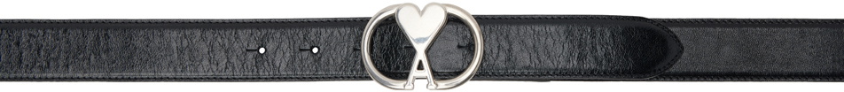AMI Paris Black Ami de Cœur Oval Buckle Belt