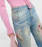Blumarine - Floral embellished wide-leg jeans