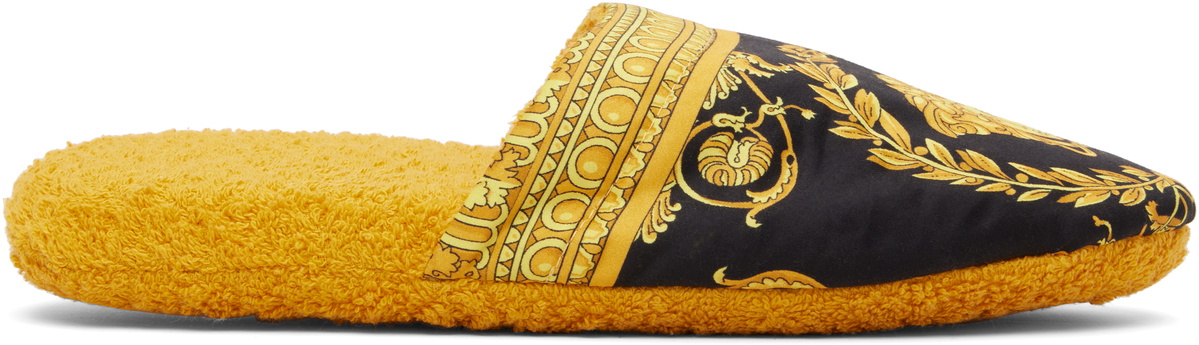 Versace Gold & Black 'I Heart Baroque' Slippers
