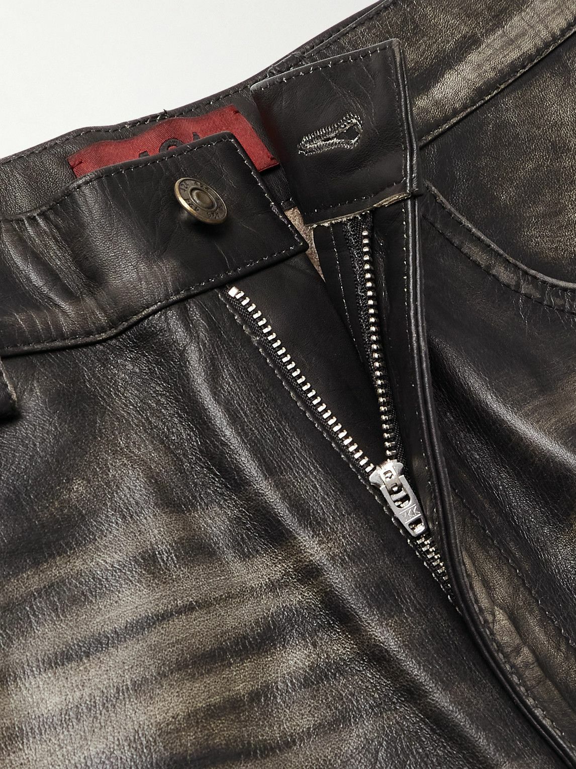 424 - Slim-Fit Straight-Leg Leather Trousers - Black