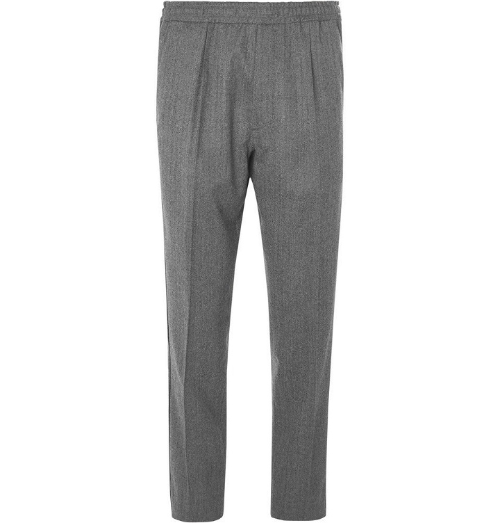 Photo: Berluti - Grey Slim-Fit Tapered Herringbone Wool Drawstring Suit Trousers - Men - Gray