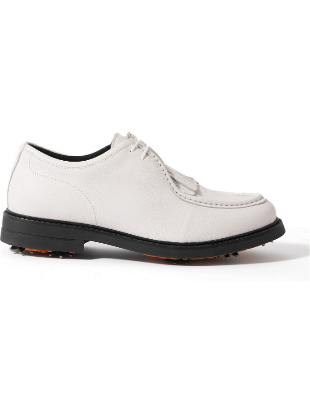 Photo: MR P. - Pebble-Grain Leather Kiltie Derby Golf Shoes - White