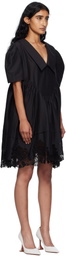 Pushbutton Black Lace Hem Puff Minidress