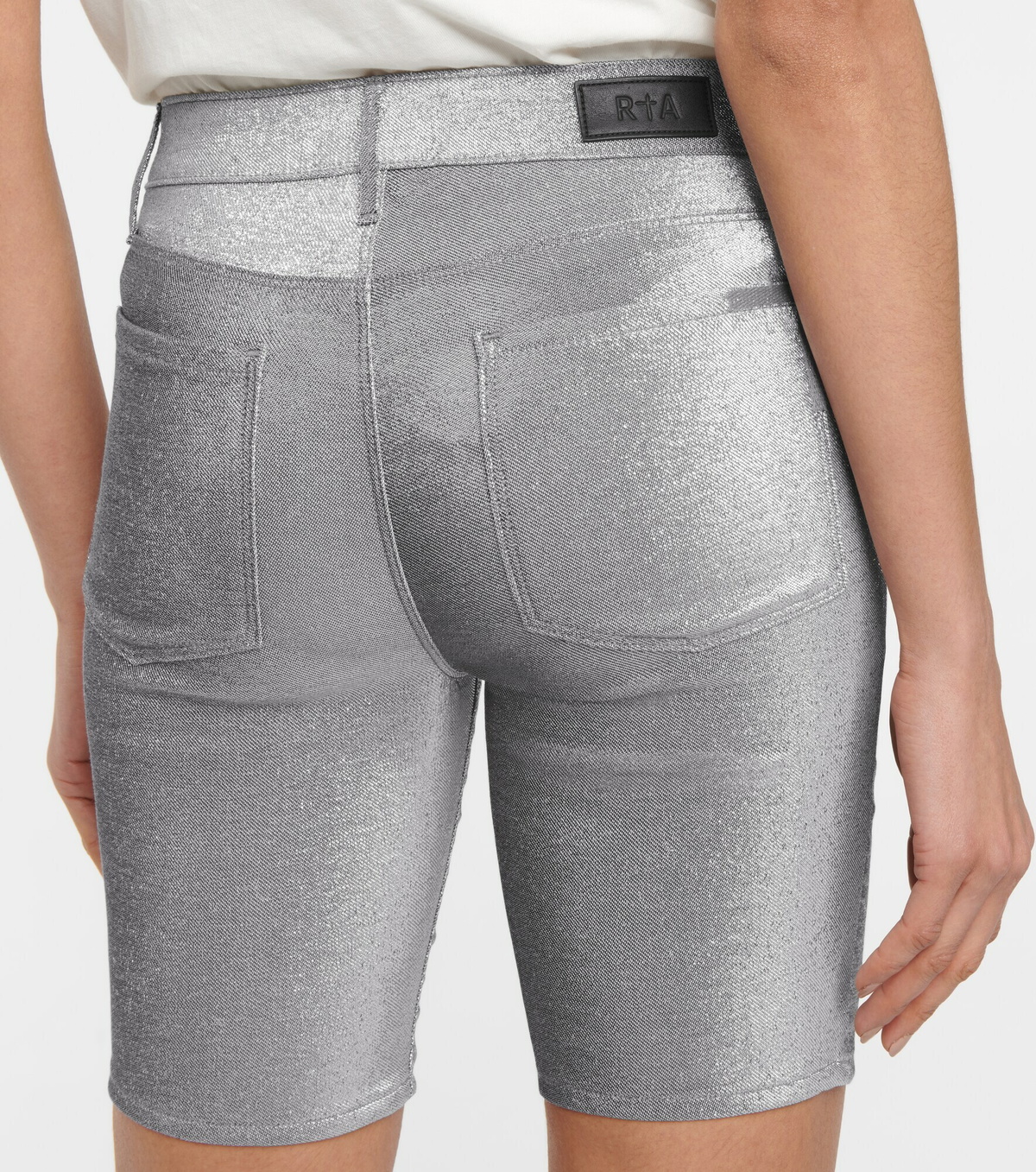 Rta - Toure metallic stretch-denim shorts