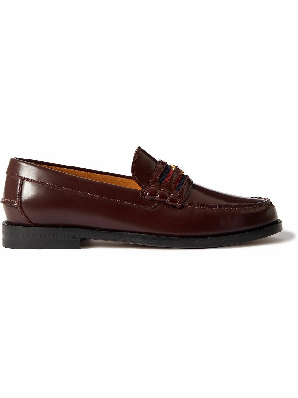 Photo: GUCCI - Kaveh Webbing-Trimmed Leather Loafers - Red
