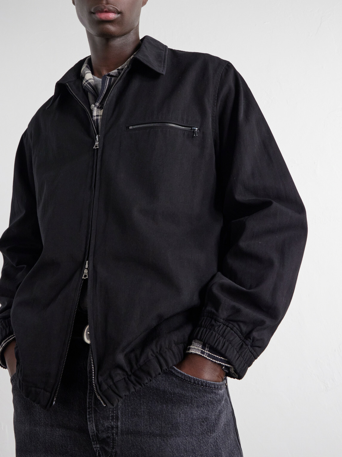 ATON - Harrington Garment-Dyed Cotton-Gabardine Jacket - Black