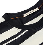 Nudie Jeans - Roy Barcode Logo-Flocked Striped Cotton-Jersey T-Shirt - Off-white