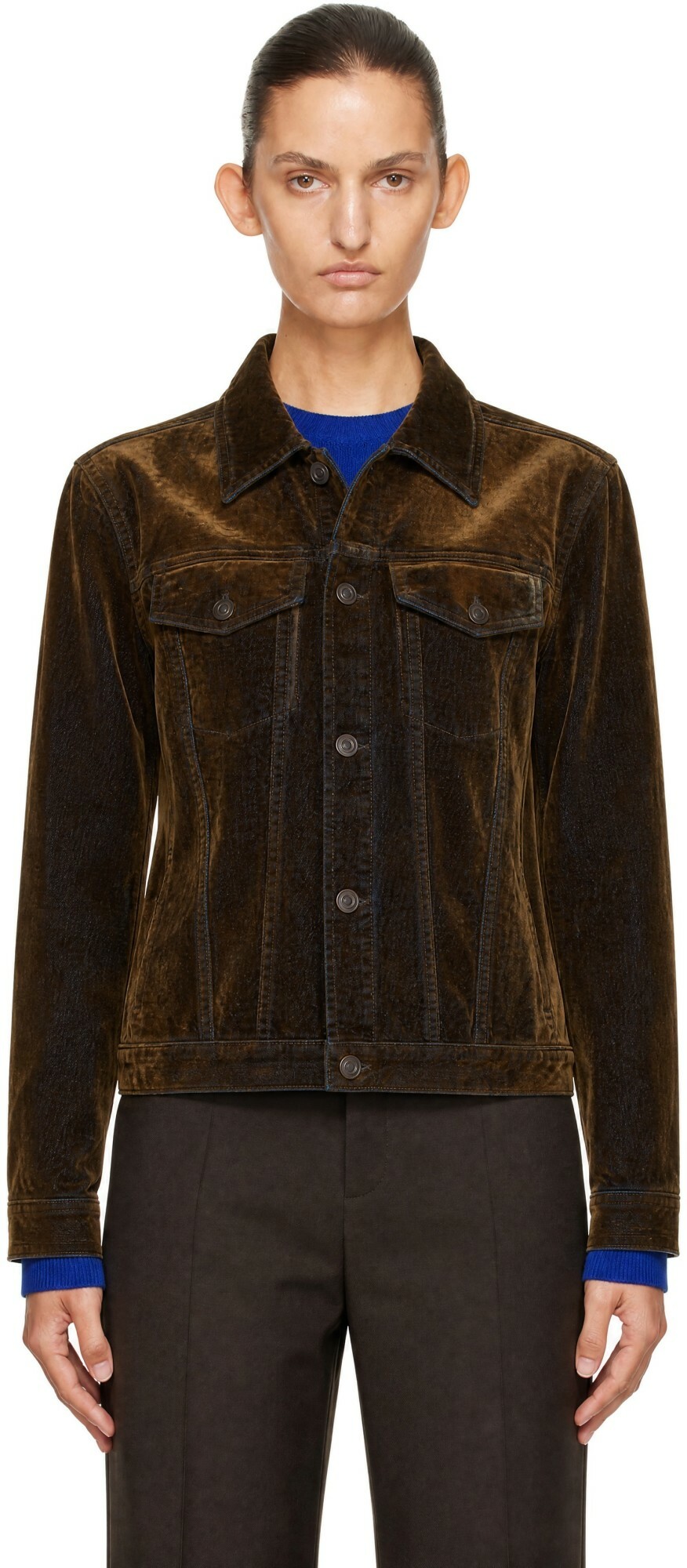 TONYWACK Brown Flocked Denim Trucker Jacket