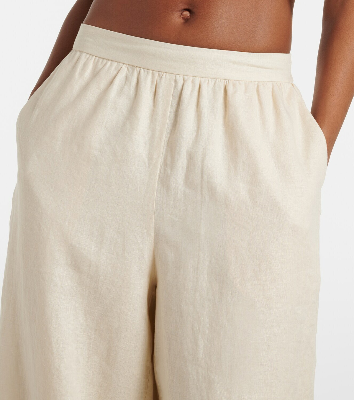 Simkhai Lace-trimmed linen-blend straight pants