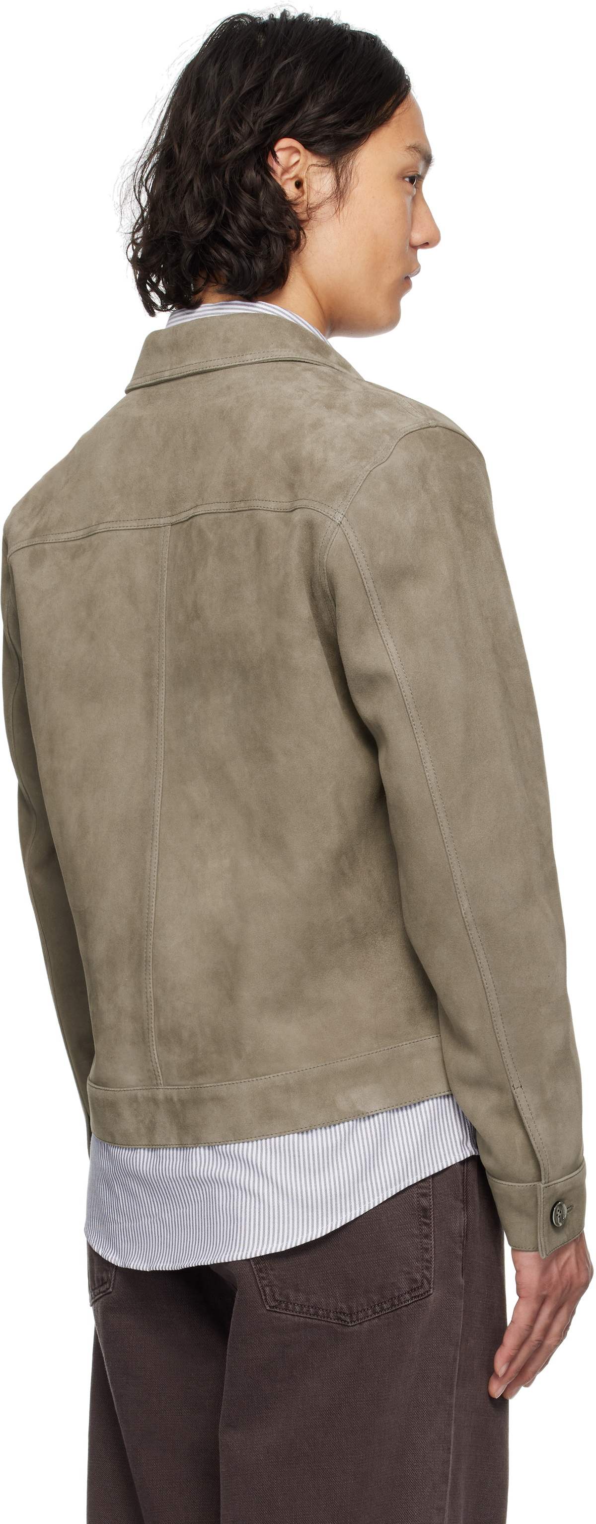 AMI Paris Taupe Buttoned Suede Jacket