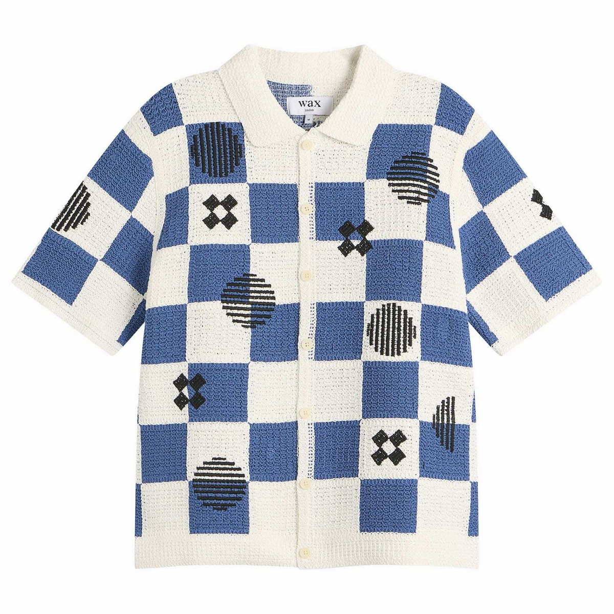 Wax London Men's Porto Square Crochet Shirt in Ecru/Blue