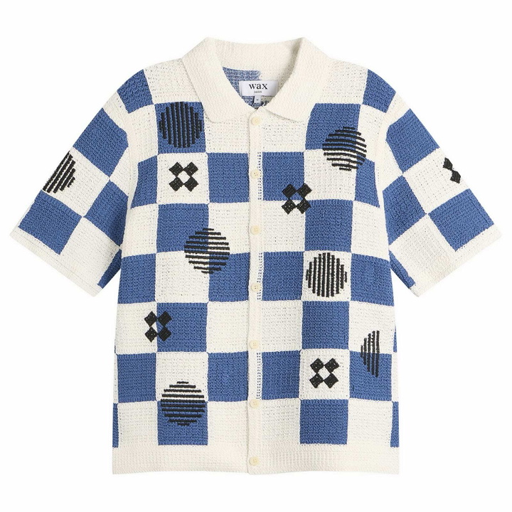 Photo: Wax London Men's Porto Square Crochet Shirt in Ecru/Blue
