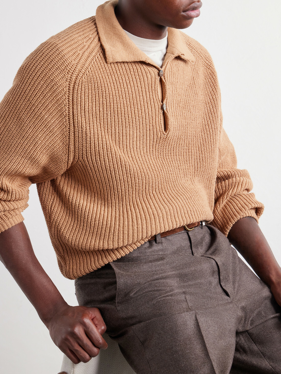 Stòffa - Ribbed Foxfibre® Cotton Sweater - Brown