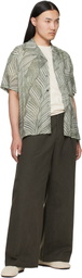 YOKE Green Leaf Pattern Printed Rayon Open Collar Shirt