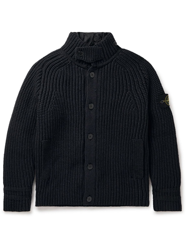 Photo: Stone Island - Logo-Appliquéd Cable-Knit Jacket with Detachable Padded Liner - Blue
