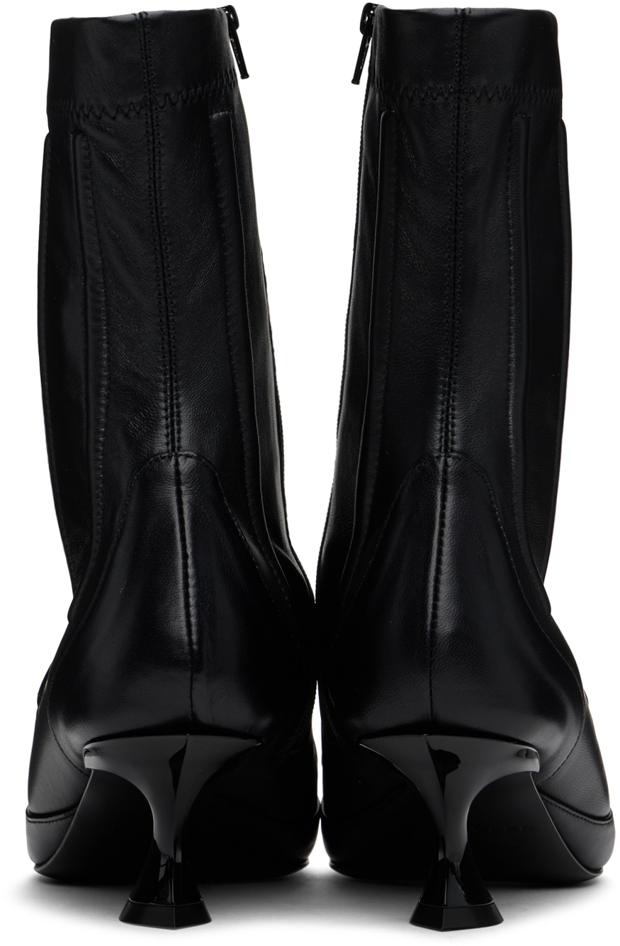 Mugler Black Boned Leather Fang 55 Ankle Boots Mugler