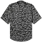 Balenciaga Men's All Over Logo Short Sleeve Shirt in Black/Grey