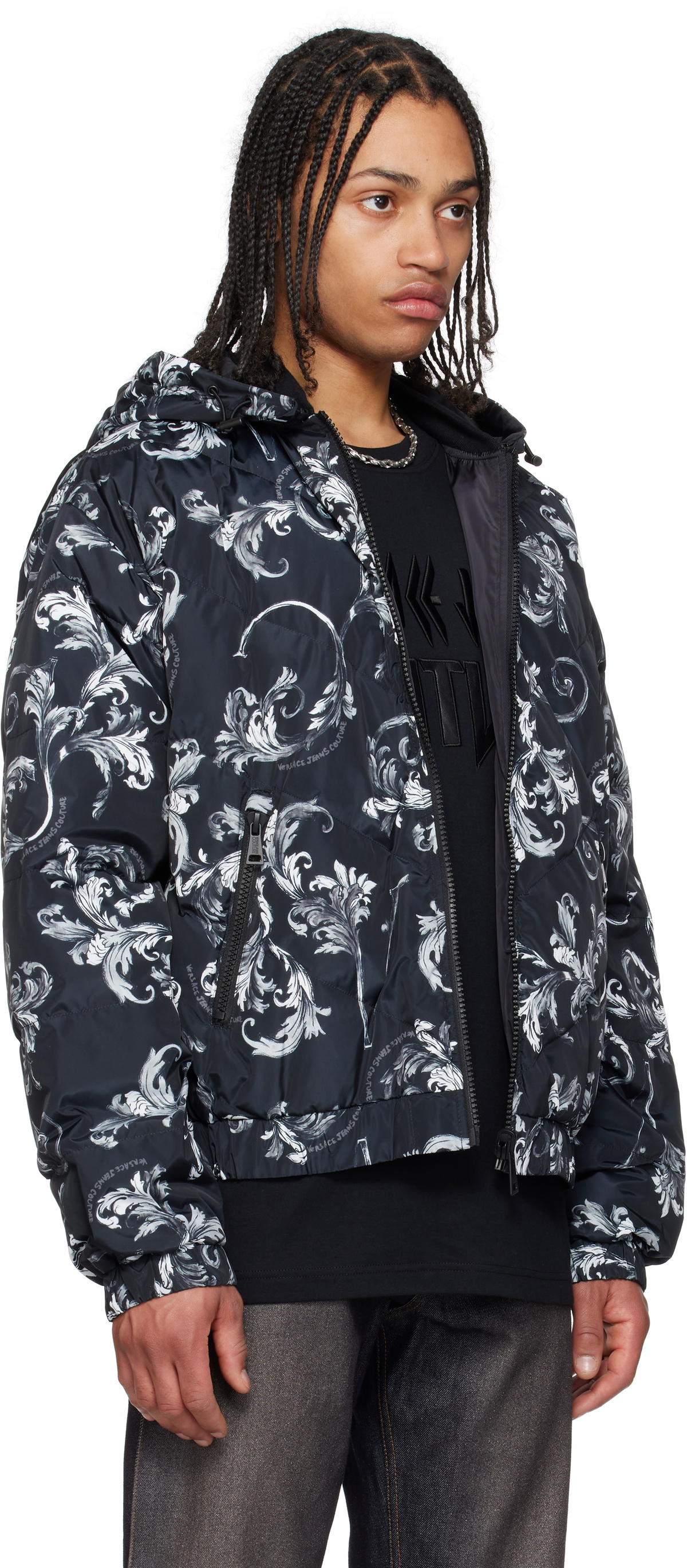 Versace Jeans Couture Black Barocco Reversible Down Jacket