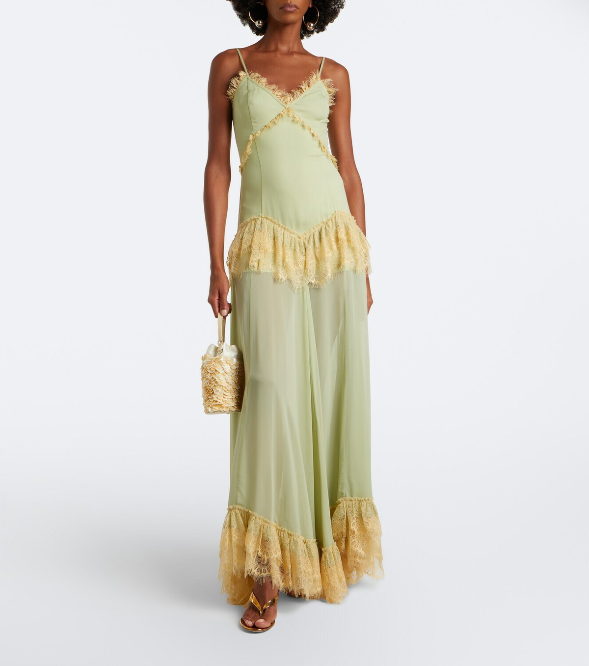 De La Vali Estela lace-trimmed georgette maxi dress