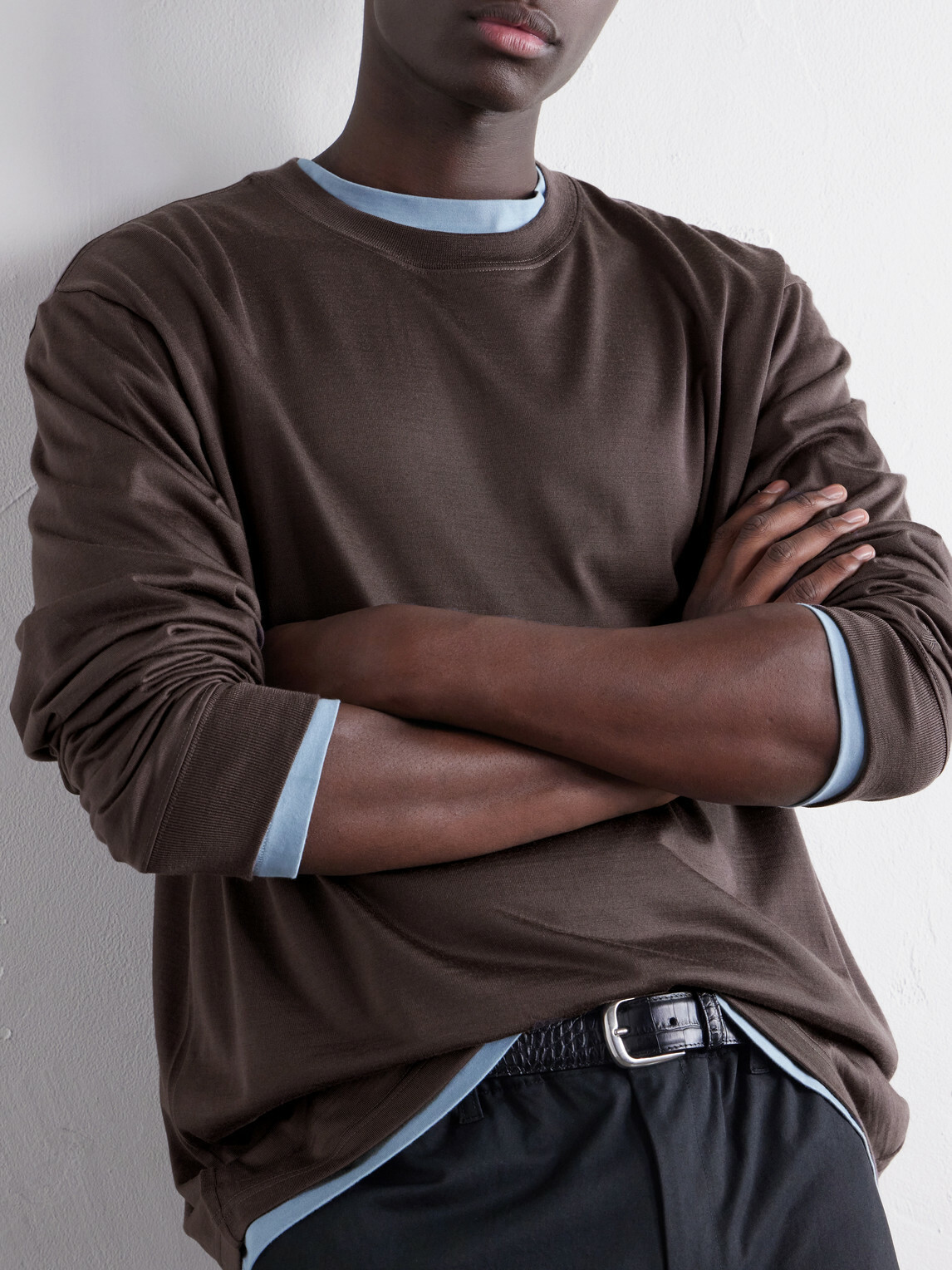 Goldwin - Wool and Lyocell-Blend Jersey Sweater - Brown