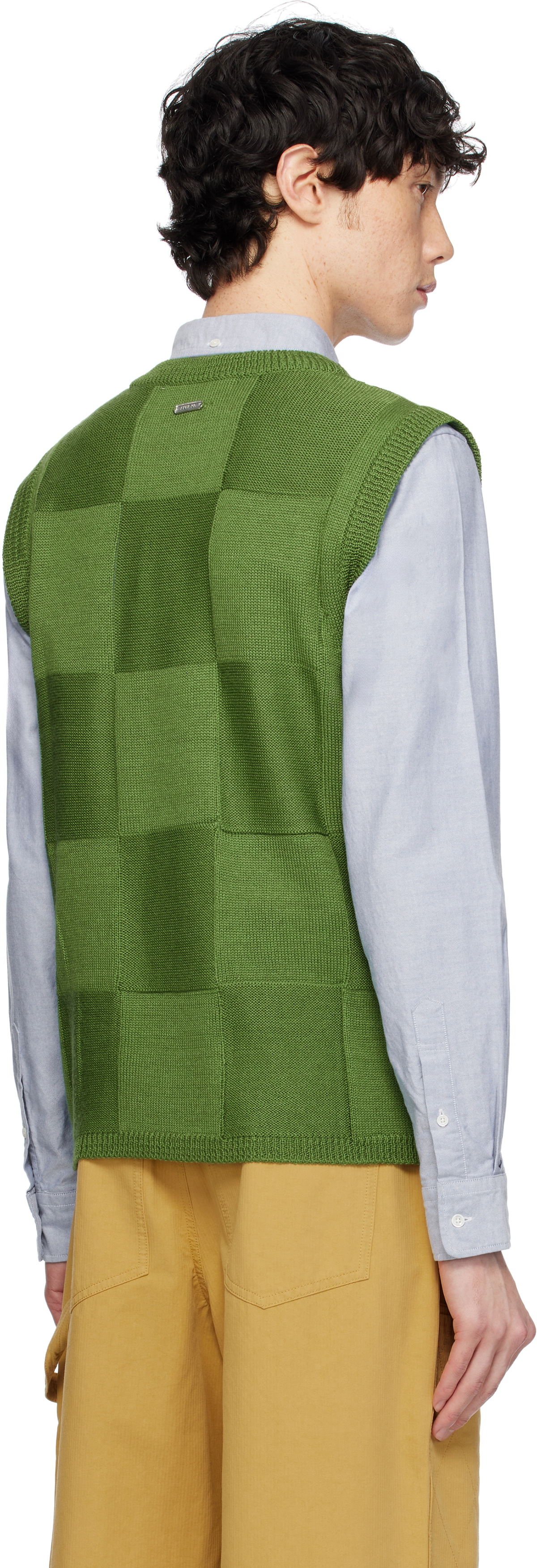 AFTER PRAY Green Damier Knit Vest