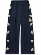 KAPITAL - Wide-Leg Pleated Logo-Appliquéd Tech-Jersey Jacquard Track Pants - Blue