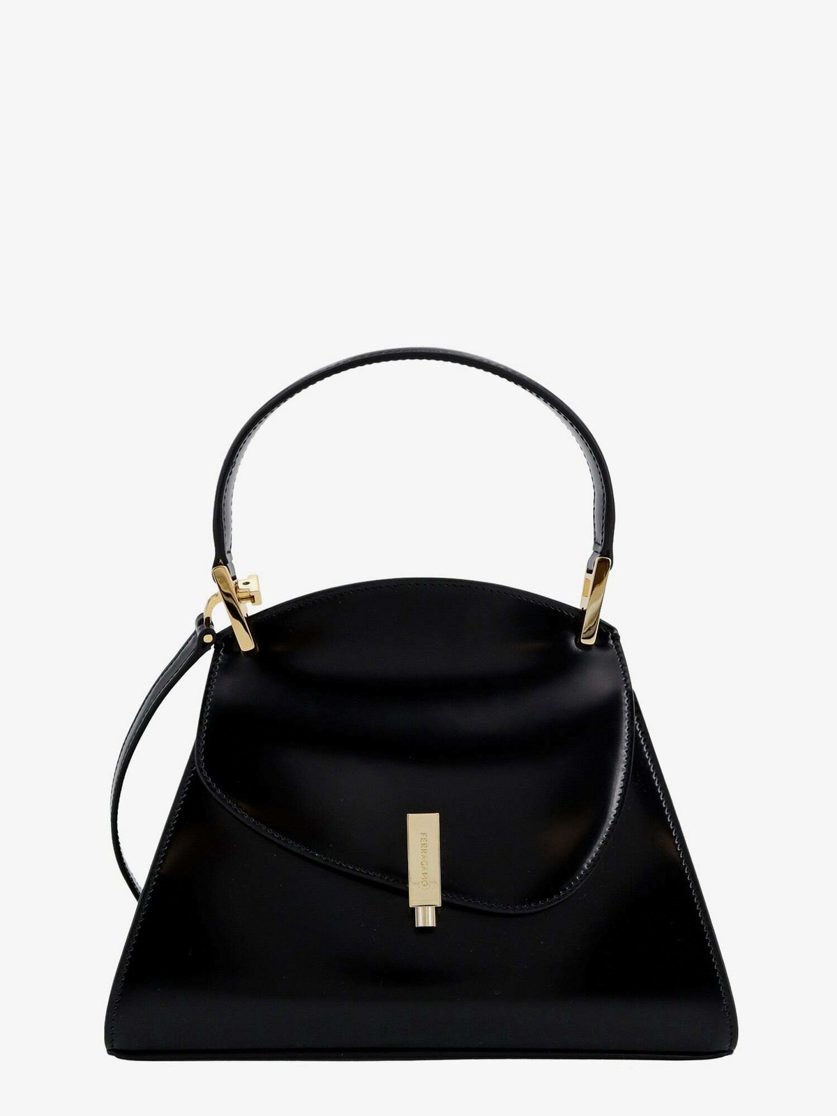 【送料&関税込】Ferragamo Black Leather Medium Handbag Ferragamo Handbag Black Womens Salvatore Ferragamo