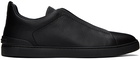 ZEGNA Black Deerskin Triple Stitch Sneakers