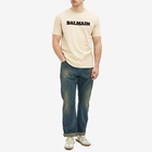 Balmain Men's Retro Logo T-Shirt in Ivory/Brown