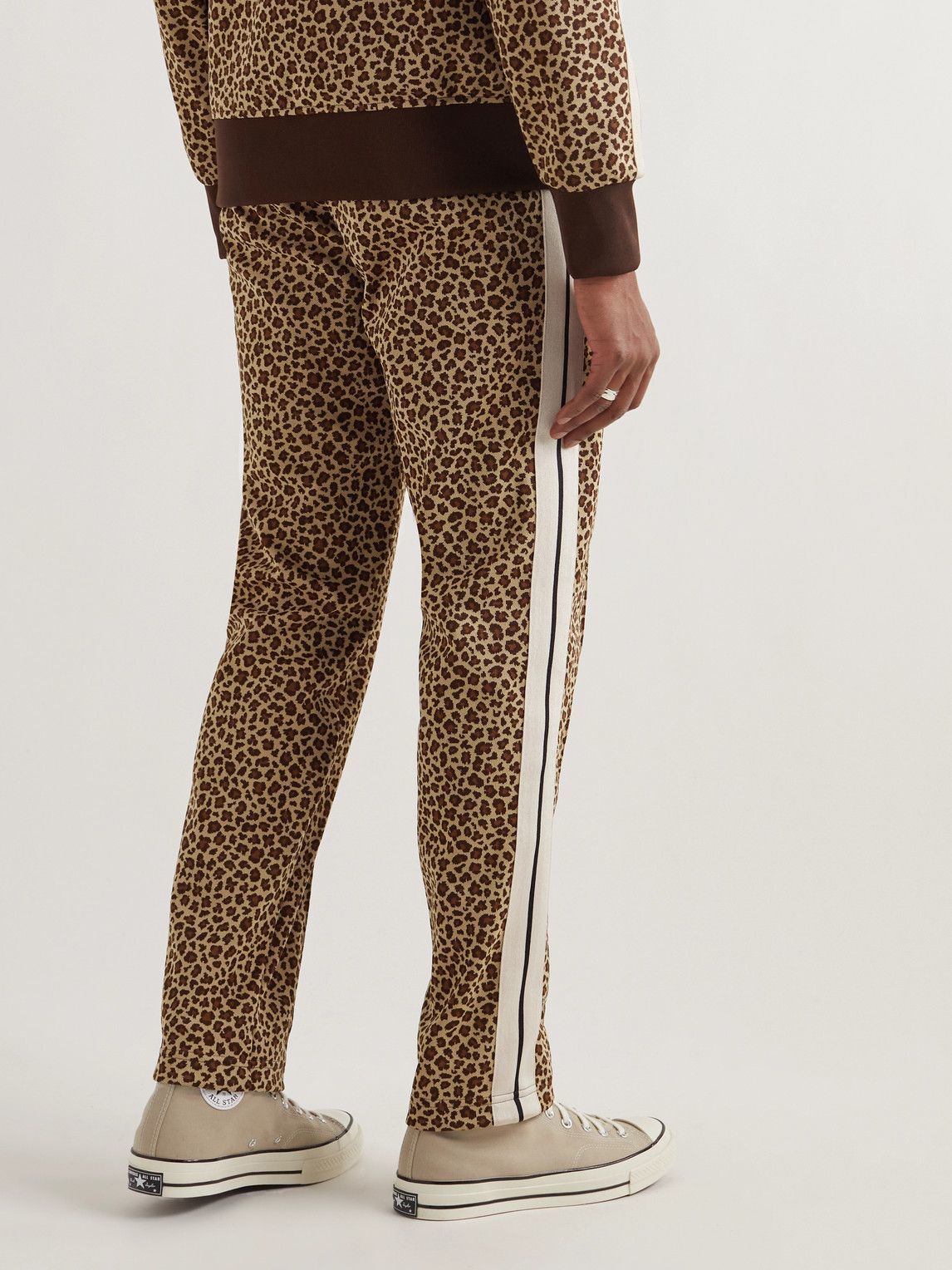 Palm Angels - Straight-Leg Striped Leopard-Print Jersey