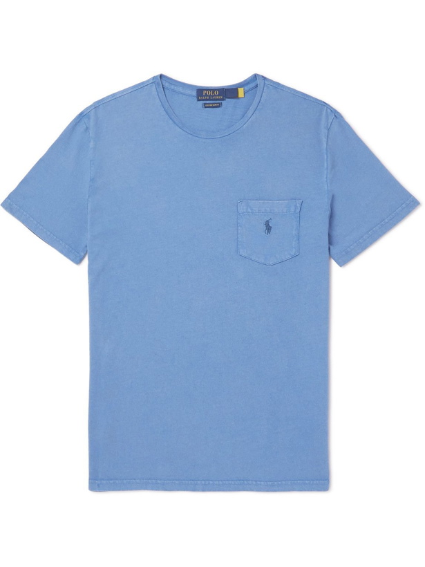 Photo: Polo Ralph Lauren - Slim-Fit Logo-Embroidered Cotton and Linen-Blend T-Shirt - Blue