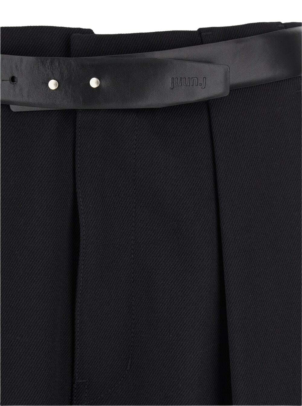 Juun.J Black Trousers With Built-in Belt And Pleated Design In Wool Blend Man