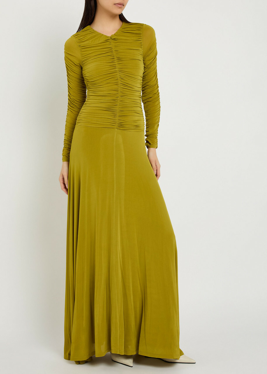 Tove Eira Ruched Stretch-jersey Maxi Dress Green