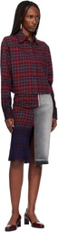 Off-White Red & Blue Check Flannel Denim Midi Skirt