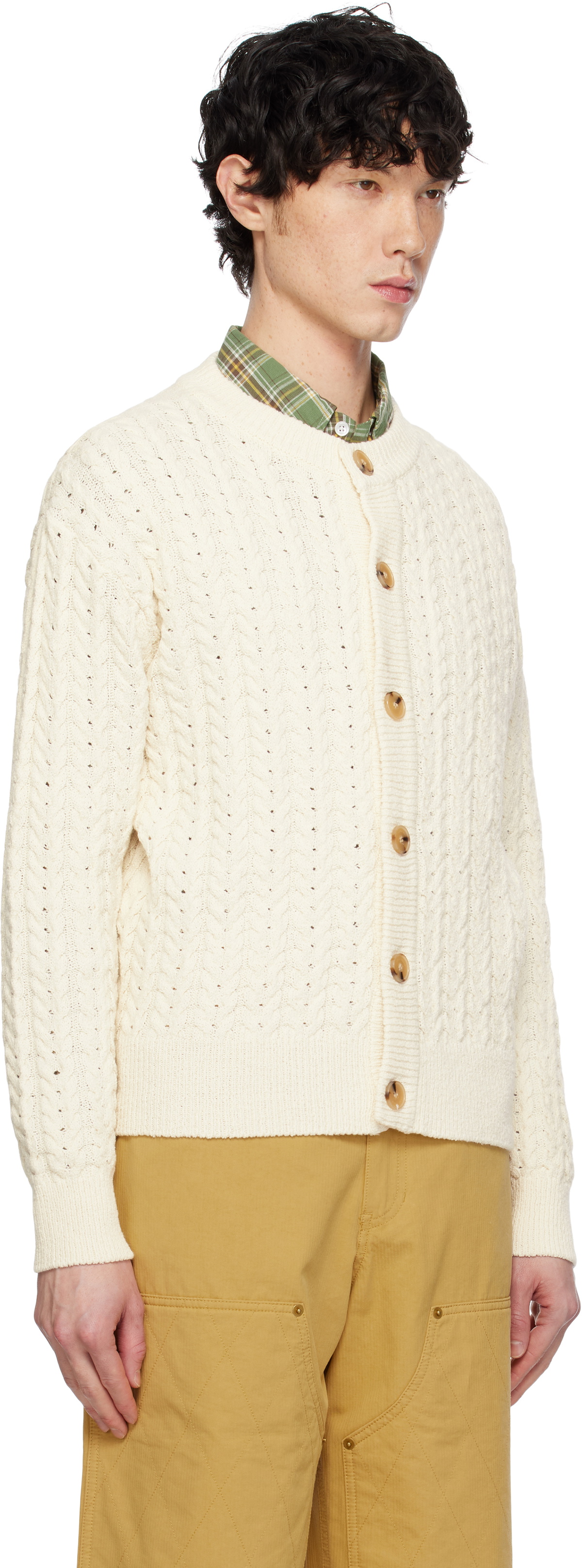 AFTER PRAY Off-White Ernest Cable Knit Cardigan