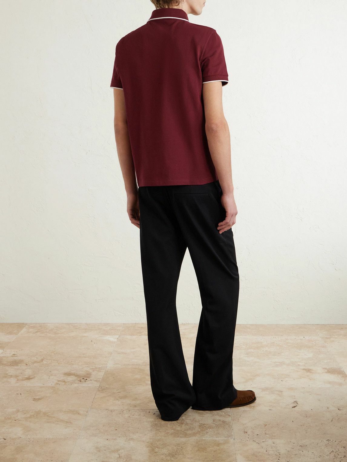 SAINT LAURENT - Slim-Fit Logo-Embroidered Cotton-Piqué Polo Shirt - Burgundy