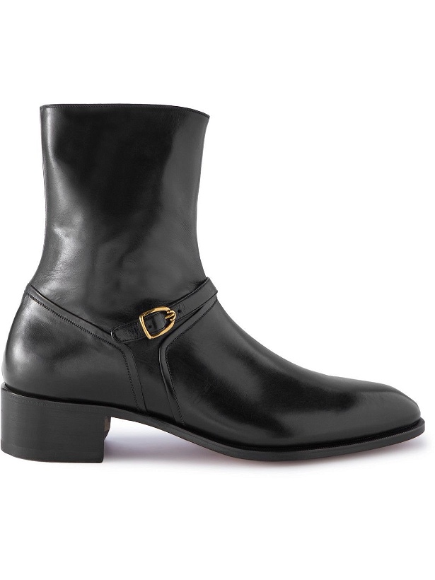 Photo: TOM FORD - Buckled Polished-Leather Boots - Black