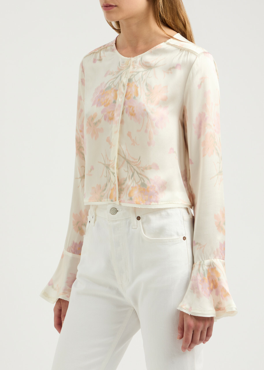 Loveshackfancy Lyndon Floral-print Silk-satin top Pink And White