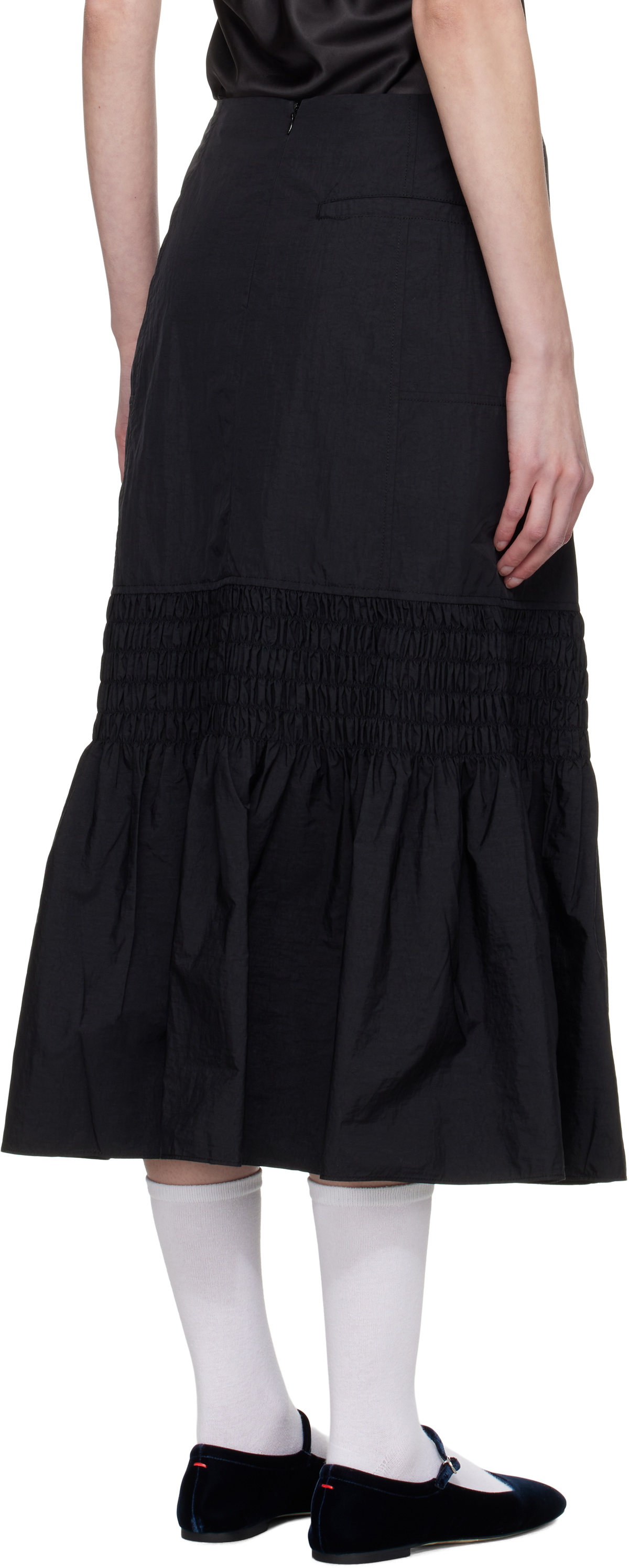 Kijun Black Smocked Mermaid Midi Skirt