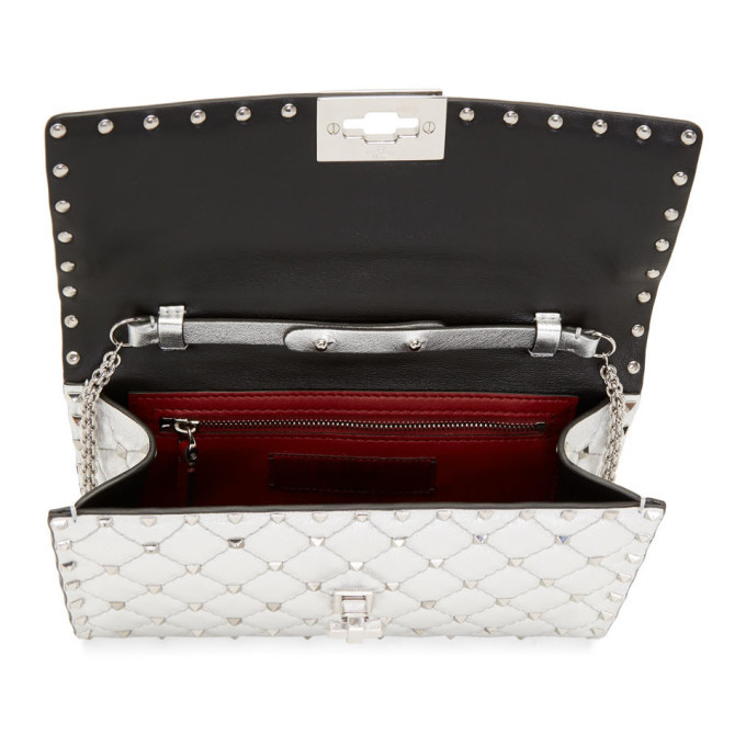 Valentino Garavani Rockstud Calfskin Chain Pouch in Silver