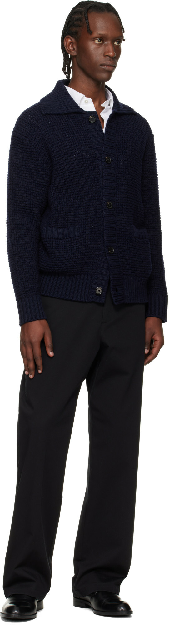 BOSS Navy Spread Collar Cardigan