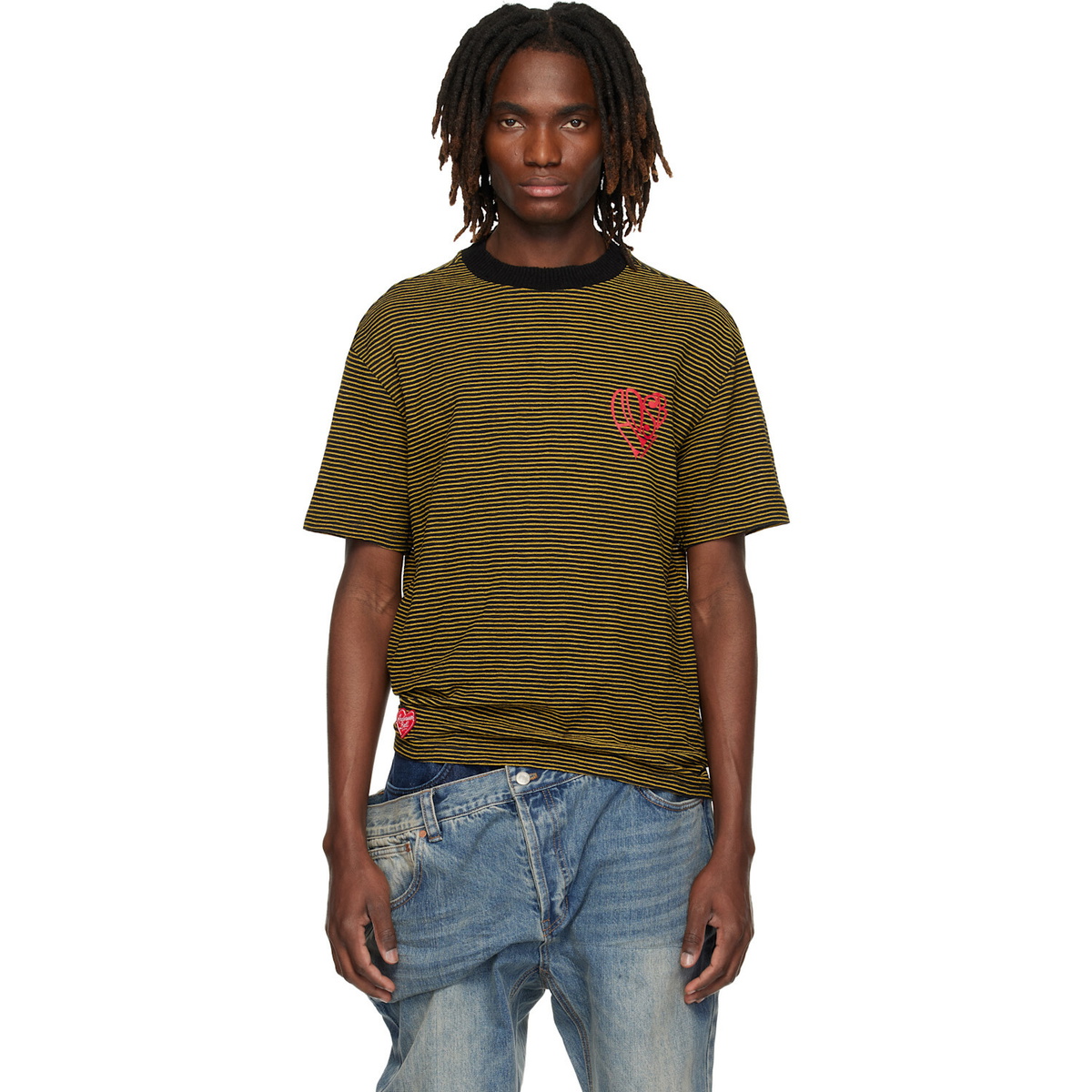 Andersson Bell Black & Yellow Essential Heart Logo Stripe T-shirt